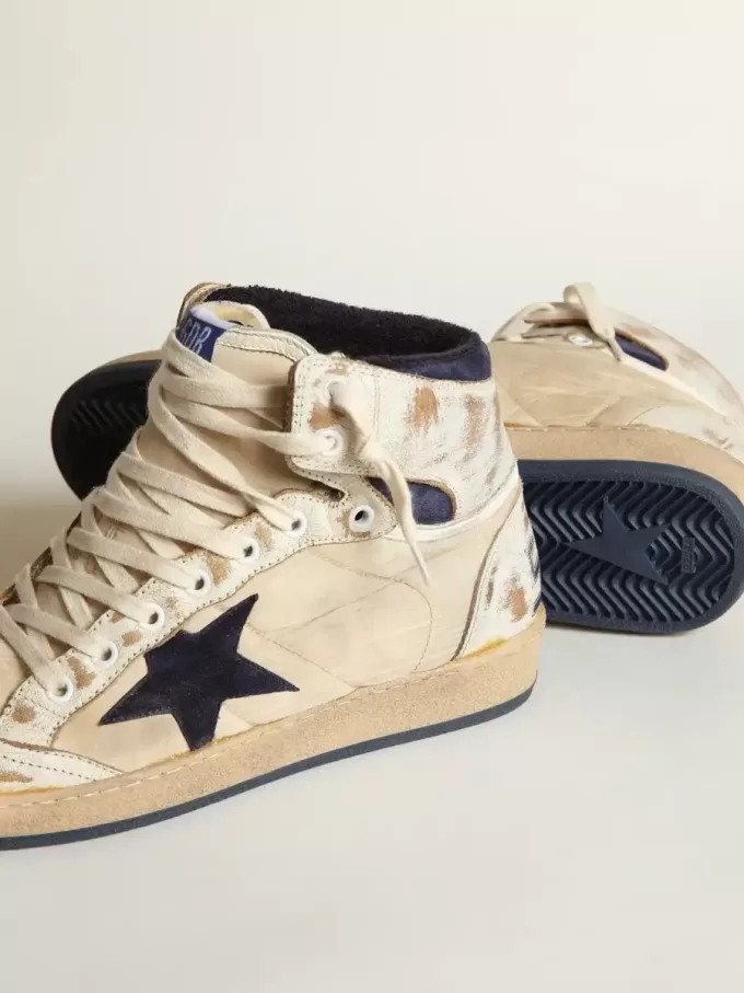 Herren-Sky-Star aus cremefarbenem Nylon und Leder mit blauem Wildlederstern