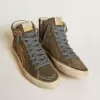 Herren-Slide aus grauem Wildleder mit braunem Nubuk-Stern und Blitz