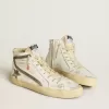 Herren-Slide LAB aus weißem Leder mit Stern und Blitz aus braunem Wildleder Herren-Slide LAB aus weißem Leder mit Stern und Blitz aus braunem Wildleder