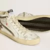 Herren-Slide LAB aus weißem Leder mit Stern und Blitz aus braunem Wildleder Herren-Slide LAB aus weißem Leder mit Stern und Blitz aus braunem Wildleder