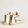 Herren-Slide LAB aus weißem Leder mit Stern und Blitz aus braunem Wildleder Herren-Slide LAB aus weißem Leder mit Stern und Blitz aus braunem Wildleder