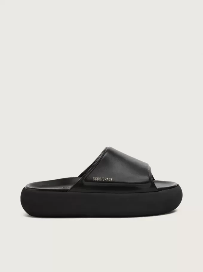 Herren-Slip-Ons Space-Star Slide aus schwarzem Leder