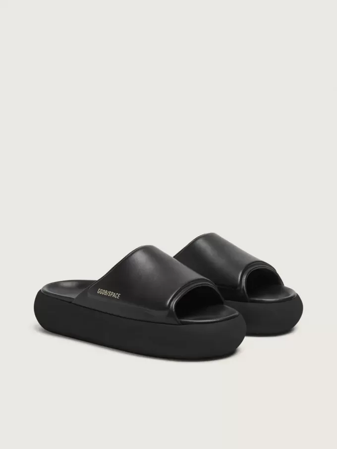 Herren-Slip-Ons Space-Star Slide aus schwarzem Leder