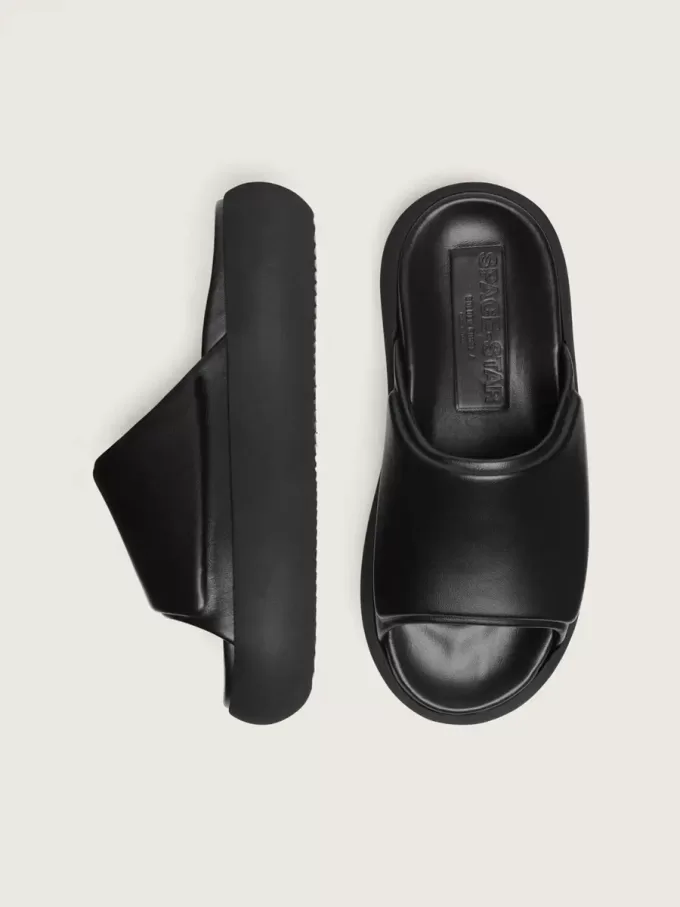 Herren-Slip-Ons Space-Star Slide aus schwarzem Leder