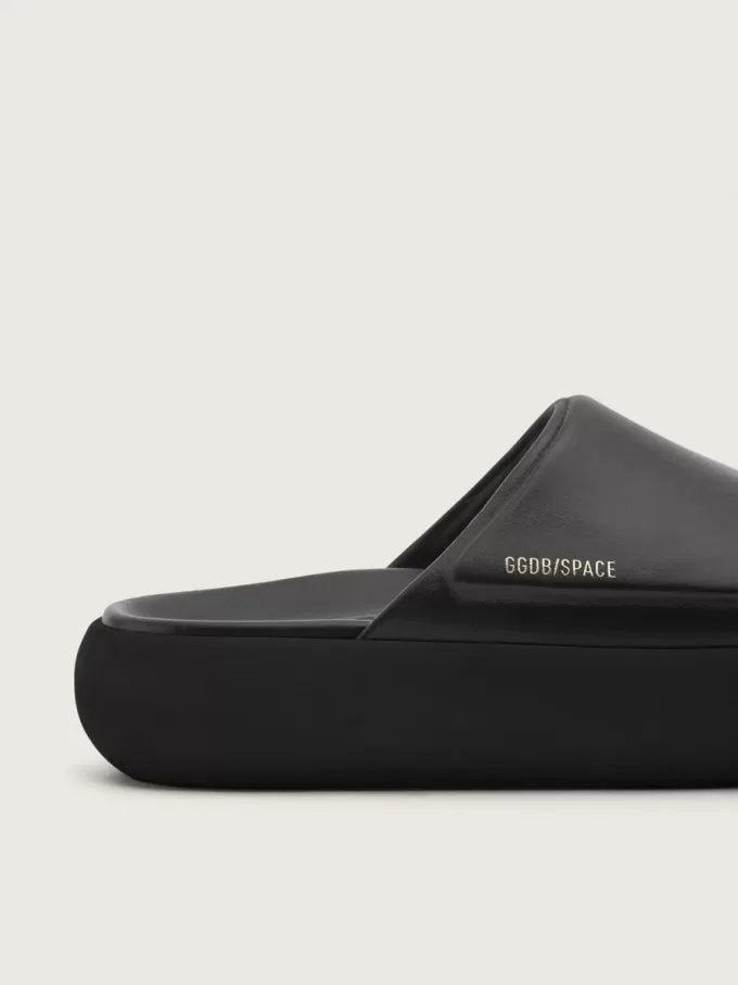 Herren-Slip-Ons Space-Star Slide aus schwarzem Leder