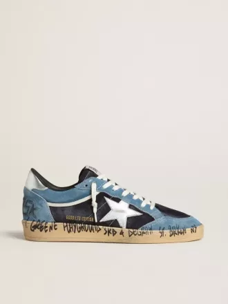 Herren-Sneaker „Ball Star” aus blauem Wildleder mit silbernem Lederstern und Fersenlasche