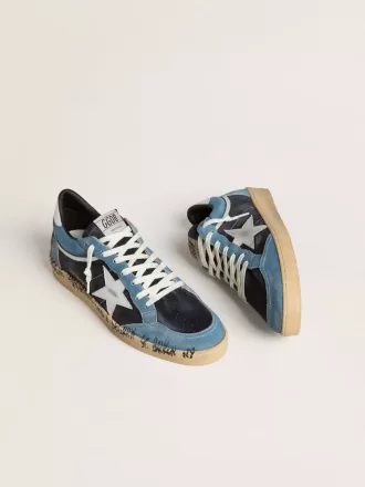 Herren-Sneaker „Ball Star” aus blauem Wildleder mit silbernem Lederstern und Fersenlasche
