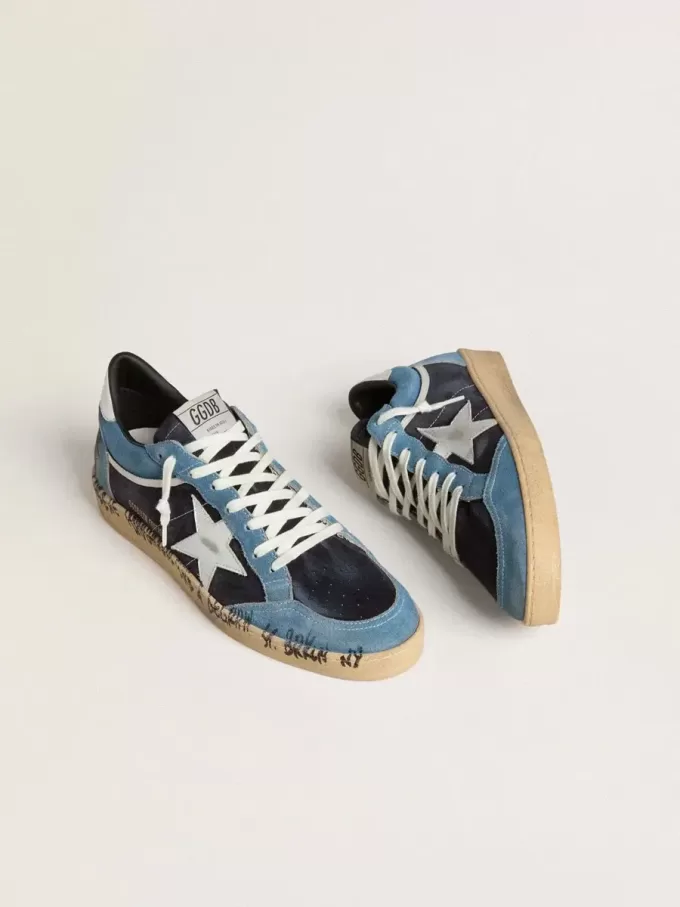 Herren-Sneaker „Ball Star” aus blauem Wildleder mit silbernem Lederstern und Fersenlasche