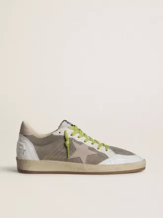 Herren-Sneaker „Ball Star” aus grauem Wildleder mit altrosa Wildlederstern und beigem Lederabsatz