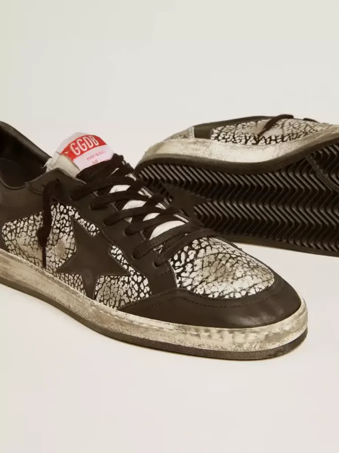 Herren-Sneaker „Ball Star” aus Leder mit Elefantenprint und schwarzem Lederstern