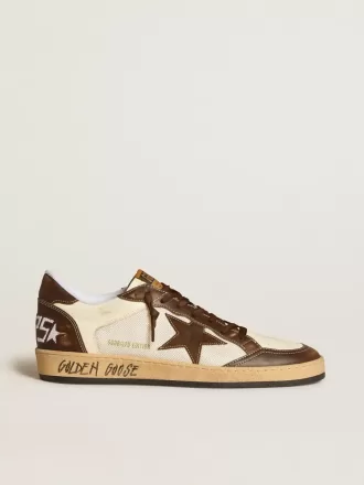 Herren-Sneaker „Ball Star” aus Nappa und Mesh mit Stern aus Wildleder und braunen Ledereinsätzen