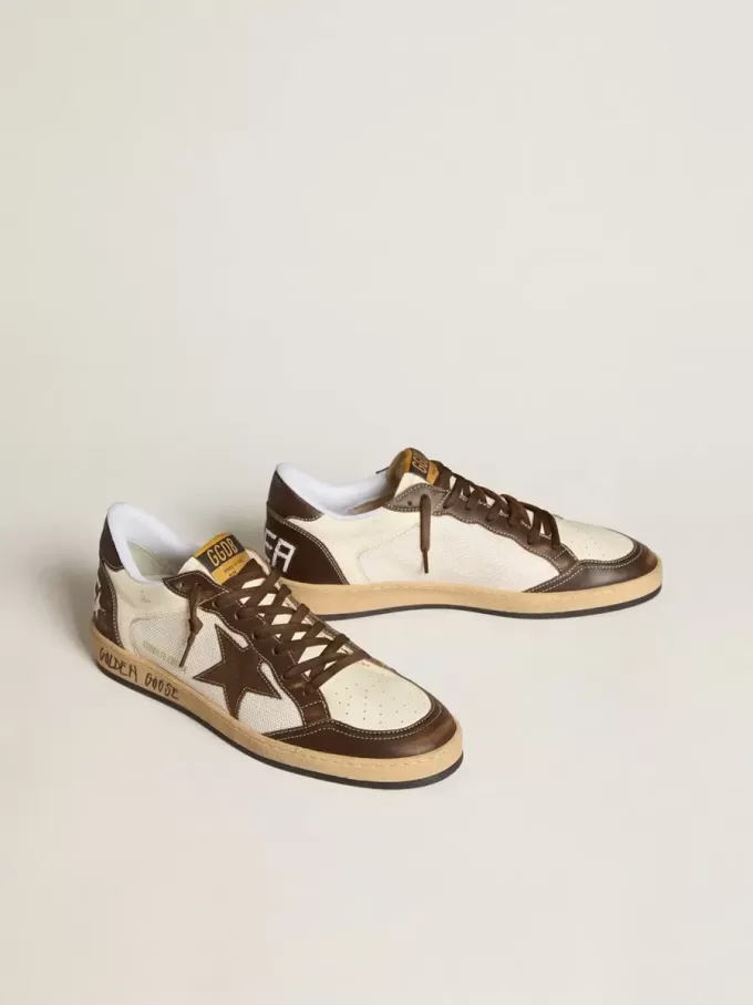 Herren-Sneaker „Ball Star” aus Nappa und Mesh mit Stern aus Wildleder und braunen Ledereinsätzen
