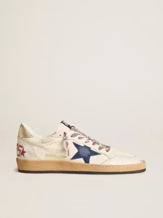 Herren-Sneaker „Ball Star” aus Nappaleder mit blauem Wildlederstern und Fersenlasche aus platinfarbenem Leder