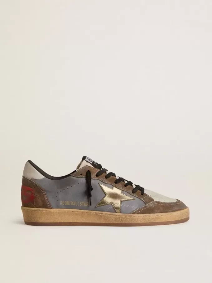 Herren-Sneaker „Ball Star” aus Nubuk und Wildleder mit goldfarbenem Metallic-Stern