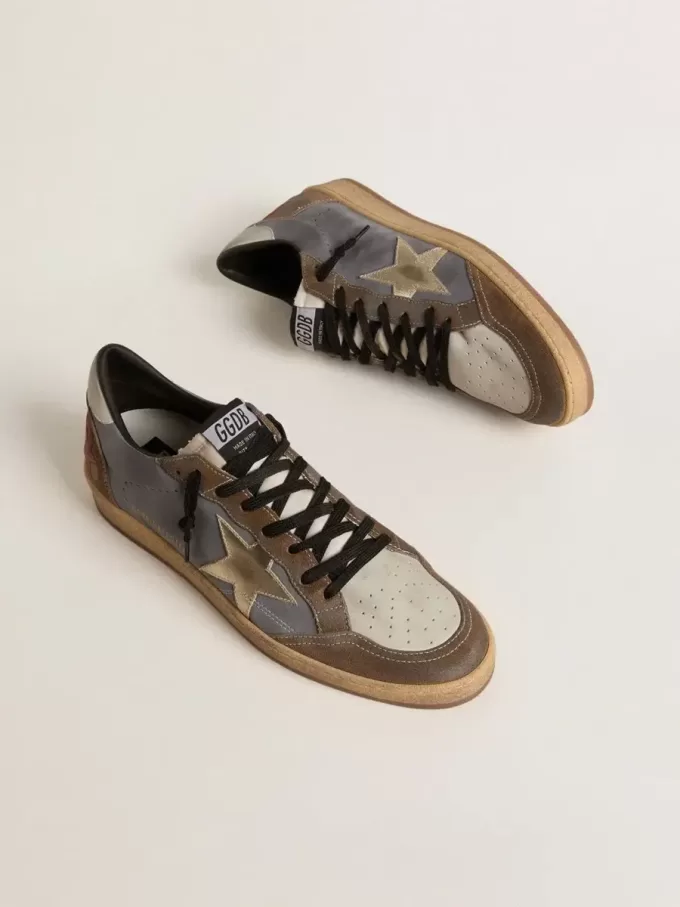 Herren-Sneaker „Ball Star” aus Nubuk und Wildleder mit goldfarbenem Metallic-Stern