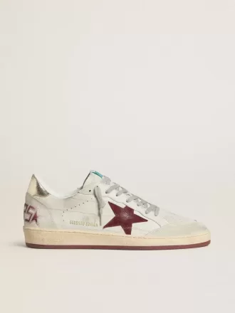 Herren-Sneaker „Ball Star” aus Nubukleder mit Krokodilprägung und burgunderrotem Wildlederstern