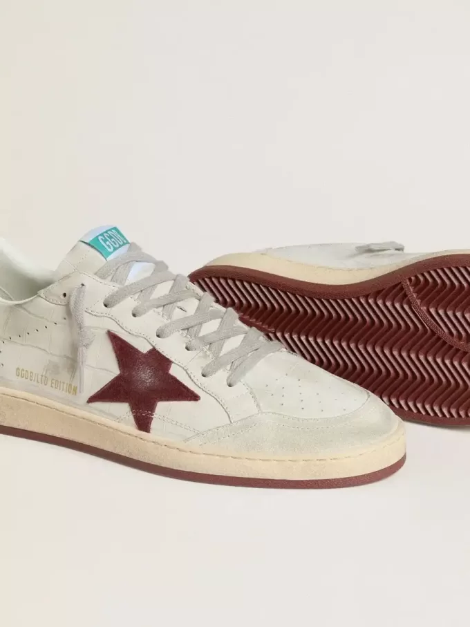 Herren-Sneaker „Ball Star” aus Nubukleder mit Krokodilprägung und burgunderrotem Wildlederstern Herren-Sneaker „Ball Star” aus Nubukleder mit Krokodilprägung und burgunderrotem Wildlederstern