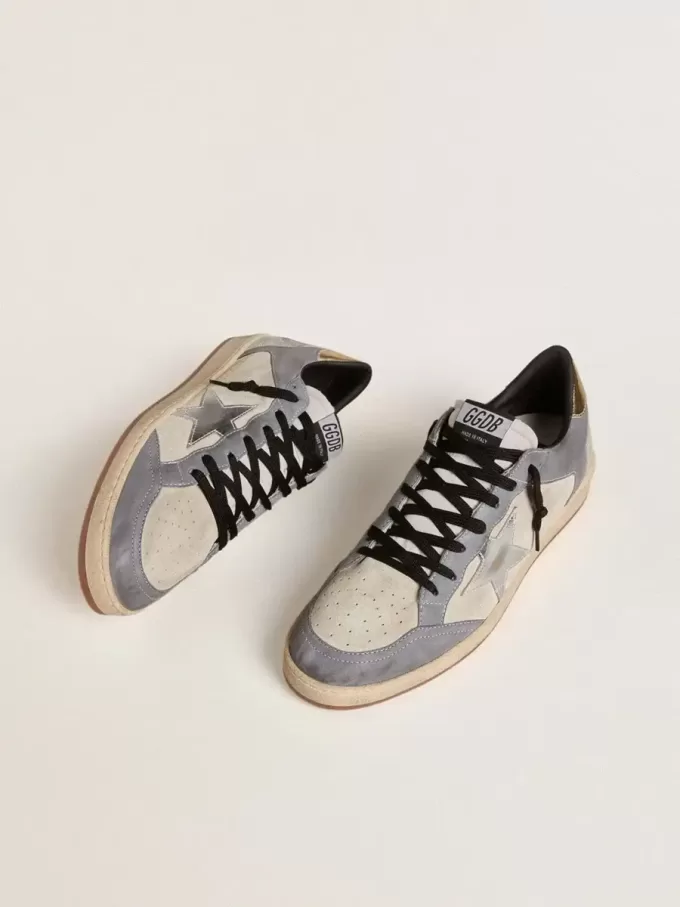 Herren-Sneaker „Ball Star” aus Wildleder und Nubukleder mit silbermetallischem Lederstern und goldmetallischer Lederferse