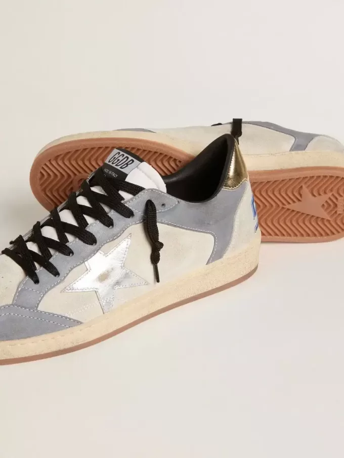 Herren-Sneaker „Ball Star” aus Wildleder und Nubukleder mit silbermetallischem Lederstern und goldmetallischer Lederferse
