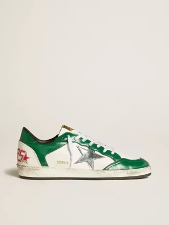 Herren-Sneaker Ball Star LAB aus grünem und weißem Leder mit silbernem Stern