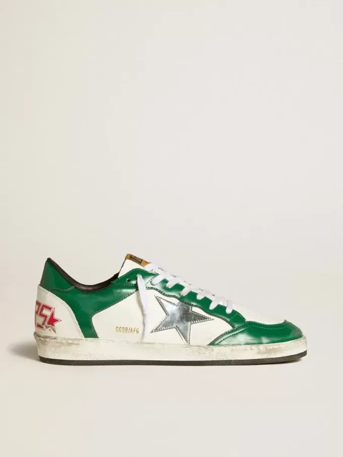 Herren-Sneaker Ball Star LAB aus grünem und weißem Leder mit silbernem Stern Herren-Sneaker Ball Star LAB aus grünem und weißem Leder mit silbernem Stern