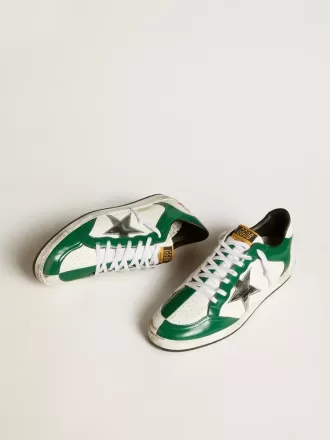 Herren-Sneaker Ball Star LAB aus grünem und weißem Leder mit silbernem Stern