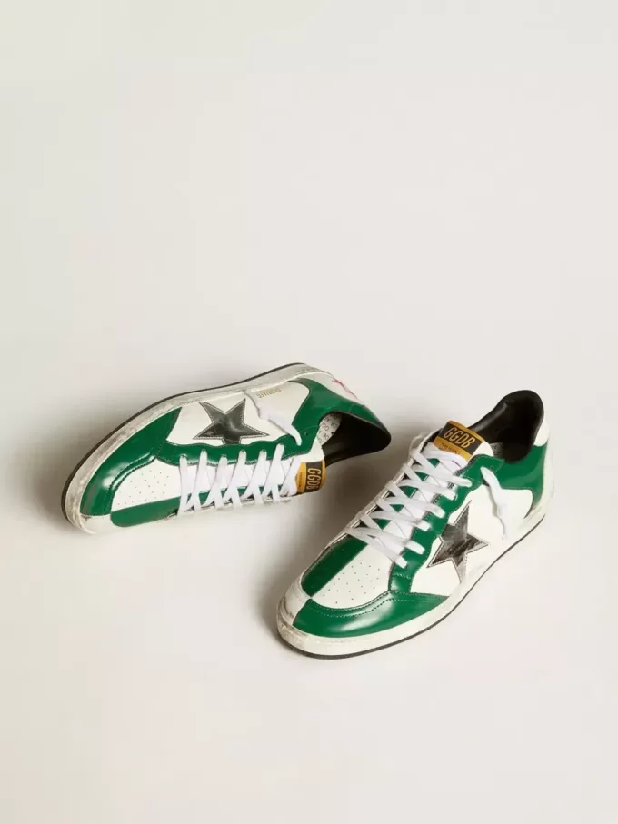 Herren-Sneaker Ball Star LAB aus grünem und weißem Leder mit silbernem Stern Herren-Sneaker Ball Star LAB aus grünem und weißem Leder mit silbernem Stern