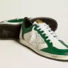 Herren-Sneaker Ball Star LAB aus grünem und weißem Leder mit silbernem Stern Herren-Sneaker Ball Star LAB aus grünem und weißem Leder mit silbernem Stern