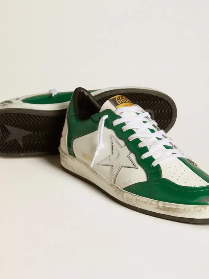 Herren-Sneaker Ball Star LAB aus grünem und weißem Leder mit silbernem Stern Herren-Sneaker Ball Star LAB aus grünem und weißem Leder mit silbernem Stern