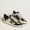 Herren-Sneaker Ball Star LAB aus silbernem Leder mit braunem Lederstern und schwarzer Fersenlasche Herren-Sneaker Ball Star LAB aus silbernem Leder mit braunem Lederstern und schwarzer Fersenlasche