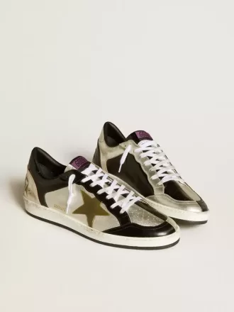 Herren-Sneaker Ball Star LAB aus silbernem Leder mit braunem Lederstern und schwarzer Fersenlasche
