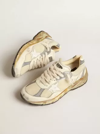 Herren-Sneaker Dad-Star aus beigem Nappaleder und Nylon mit weißem Lederstern