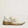 Herren-Sneaker Dad-Star aus Mesh und weißem Wildleder mit goldfolienbeschichtetem Lederstern