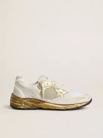 Herren-Sneaker Dad-Star aus Mesh und weißem Wildleder mit goldfolienbeschichtetem Lederstern