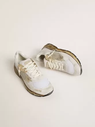 Herren-Sneaker Dad-Star aus Mesh und weißem Wildleder mit goldfolienbeschichtetem Lederstern