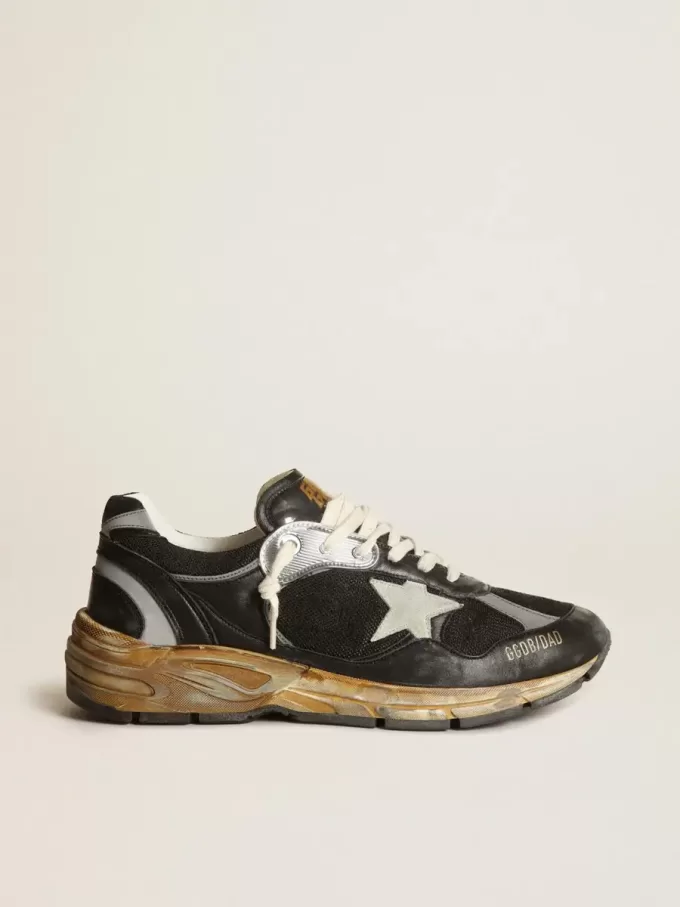 Herren-Sneaker Dad-Star aus schwarzem Mesh und Nappaleder mit eisblauem Stern