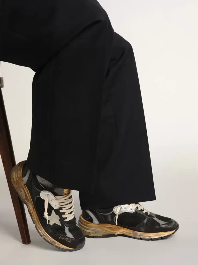 Herren-Sneaker Dad-Star aus schwarzem Mesh und Nappaleder mit eisblauem Stern