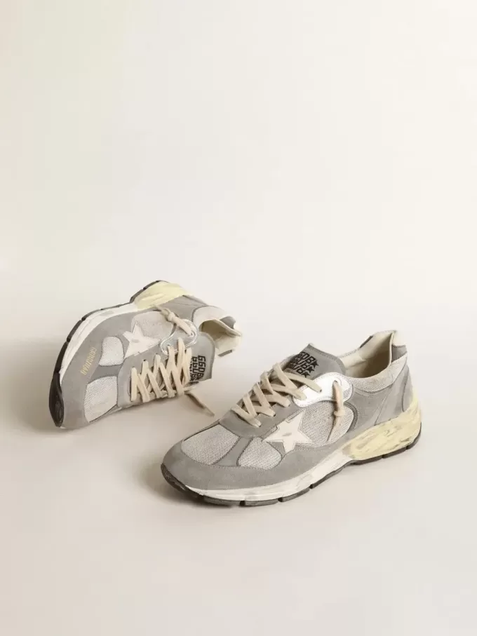 Herren-Sneaker Dad-Star aus Wildleder und Mesh mit weißem Lederstern und Fersenlasche
