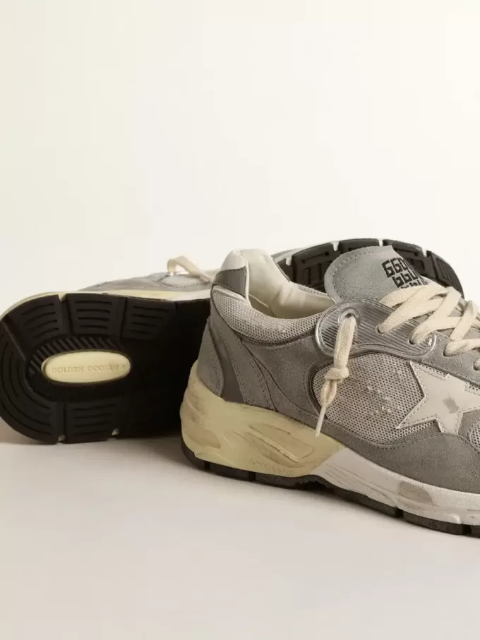 Herren-Sneaker Dad-Star aus Wildleder und Mesh mit weißem Lederstern und Fersenlasche