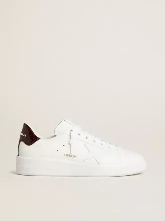 Herren-Sneaker Purestar mit weißem Lederstern und burgunderrotem Fersenriemen aus Leder mit Krokodilprägung