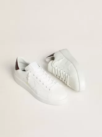 Herren-Sneaker Purestar mit weißem Lederstern und burgunderrotem Fersenriemen aus Leder mit Krokodilprägung