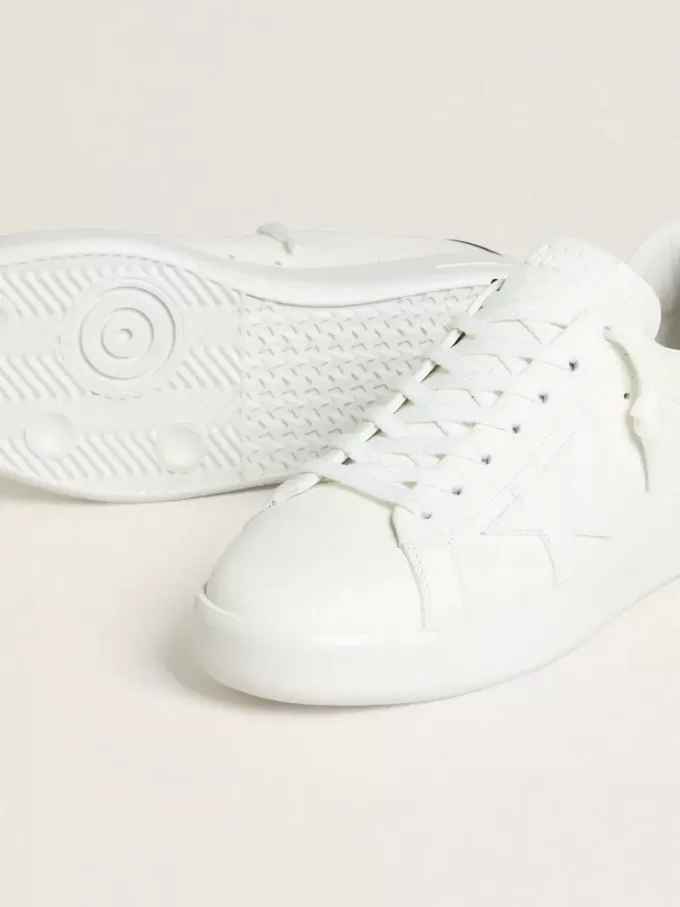 Herren-Sneaker Purestar mit weißem Lederstern und burgunderrotem Fersenriemen aus Leder mit Krokodilprägung