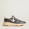 Herren-Sneaker „Running Sole” aus dunkelblauem Nappaleder und schwarzem Nylon mit silbernem Stern