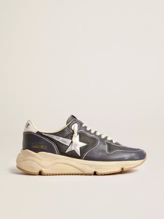 Herren-Sneaker „Running Sole” aus dunkelblauem Nappaleder und schwarzem Nylon mit silbernem Stern