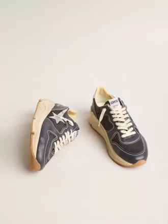 Herren-Sneaker „Running Sole” aus dunkelblauem Nappaleder und schwarzem Nylon mit silbernem Stern