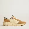 Herren-Sneaker „Running Sole” aus elfenbeinfarbenem Nylon und tabakfarbenem Wildleder