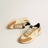 Herren-Sneaker „Running Sole” aus elfenbeinfarbenem Nylon und tabakfarbenem Wildleder