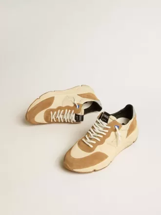 Herren-Sneaker „Running Sole” aus elfenbeinfarbenem Nylon und tabakfarbenem Wildleder