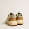 Herren-Sneaker „Running Sole” aus elfenbeinfarbenem Nylon und tabakfarbenem Wildleder