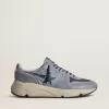 Herren-Sneaker „Running Sole” aus hellblauem Nylon und Nubukleder mit schwarzem Stern